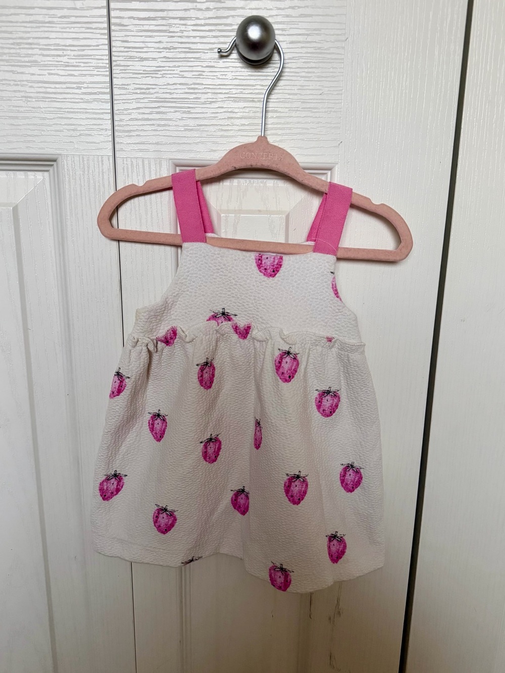Zara Cream Dress with Pink Strawberry Print and Pink Straps